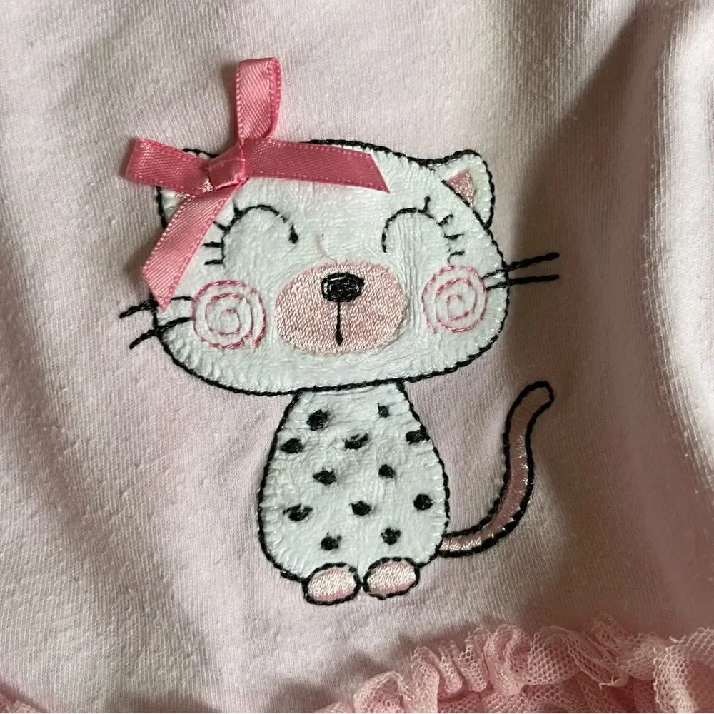 Absorba Baby Girl 3 Piece Outfit Pink Kitty Cat Dress Size 3 Months